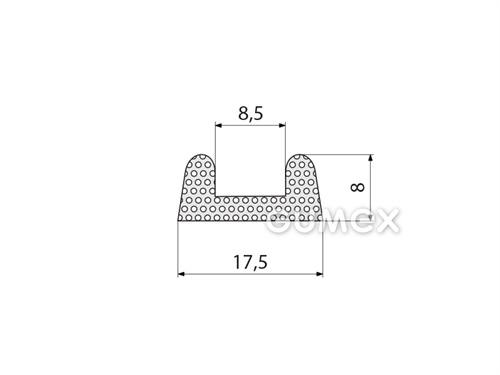 "U" mikroporöses Gummiprofil, 8x17,5/8,5mm, 500kg/m3, EPDM, -30°C/+80°C, schwarz, 